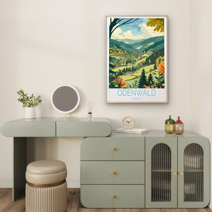 Odenwald Germany, Trees & Village Paint Travel Poster Print Wall Art - Bella Home Decor