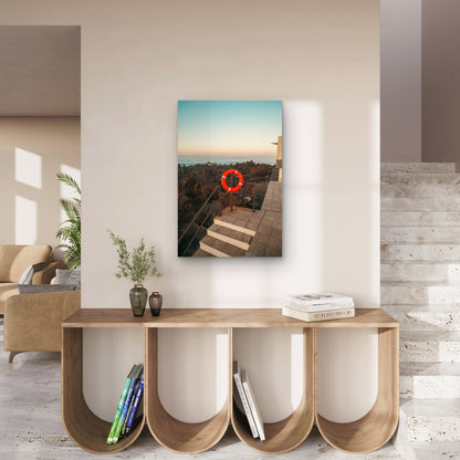 Lifeguard Station At A Rocky Beach At Sunset 40x60cm Metal Print Ready to Hang