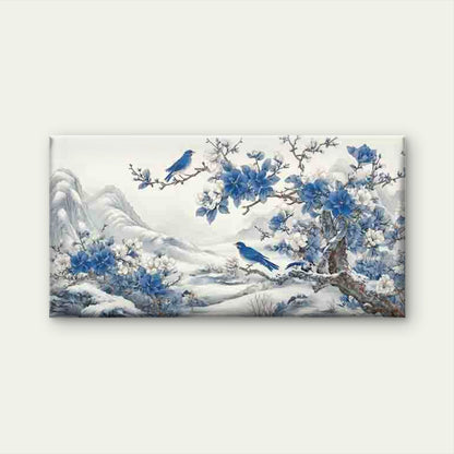 Blue Birds & Snowy Landscape Wall Art Canvas Office Home Room Framed 120x60cm - Bella Home Decor