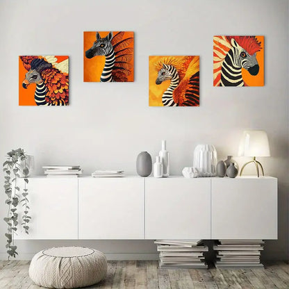 4pcs Abstract Zebra Theme  Wall Art Canvas Framed