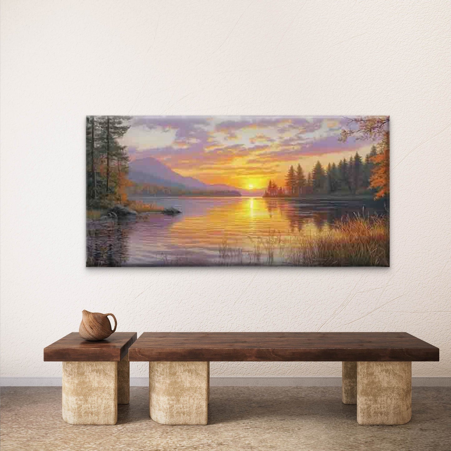 Golden Sunset Over a Lake Wall Art Canvas Office Home Room Framed 120x60cm - Bella Home Decor