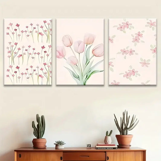 3pcs Watercolor painting fashion pink floral Metal Print Ready to Hang Art