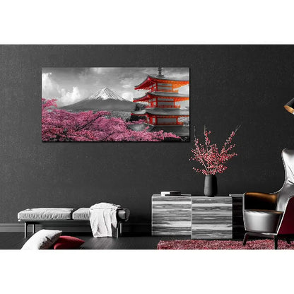 Pink Cherry Blossom & Mount Fuji Wall Art canvas office home room framed 120x60cm - Bella Home Decor