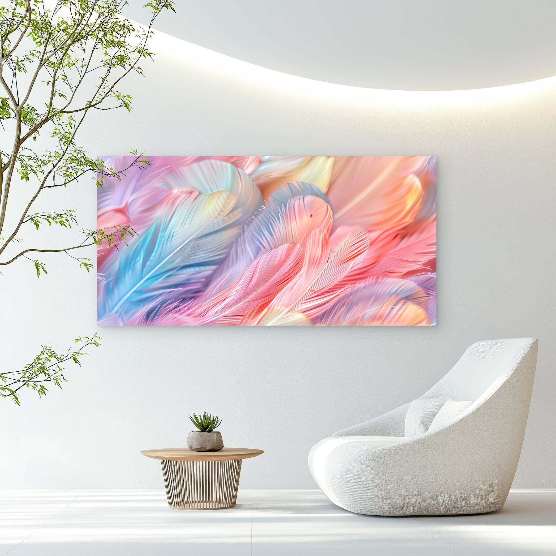 Abstract Pastel Feather Wall Art Canvas Office Home Room Framed 120x60cm - Bella Home Decor