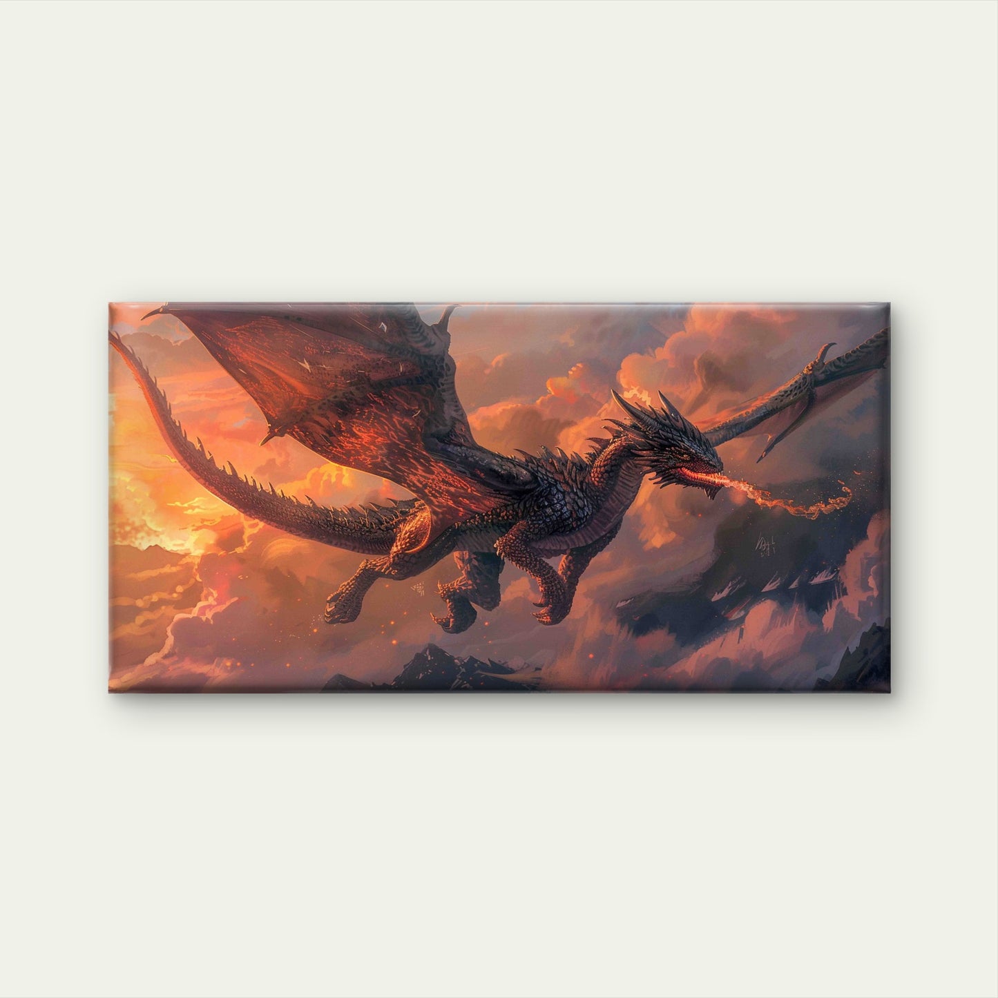 A Majestic Dragon with Wings Wall Art Canvas Office Home Room Framed 120x60cm