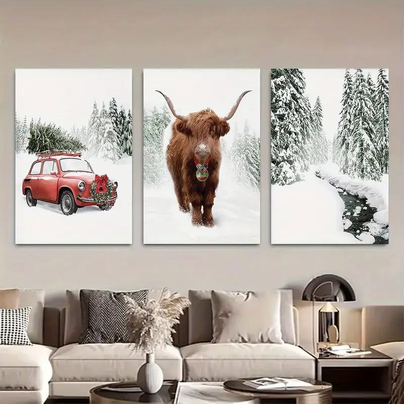 3pcs Enchanting Reindeer & Winter Wonderland Print Metal Print Ready to Hang Art