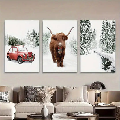 3pcs Enchanting Reindeer & Winter Wonderland Print Metal Print Ready to Hang Art