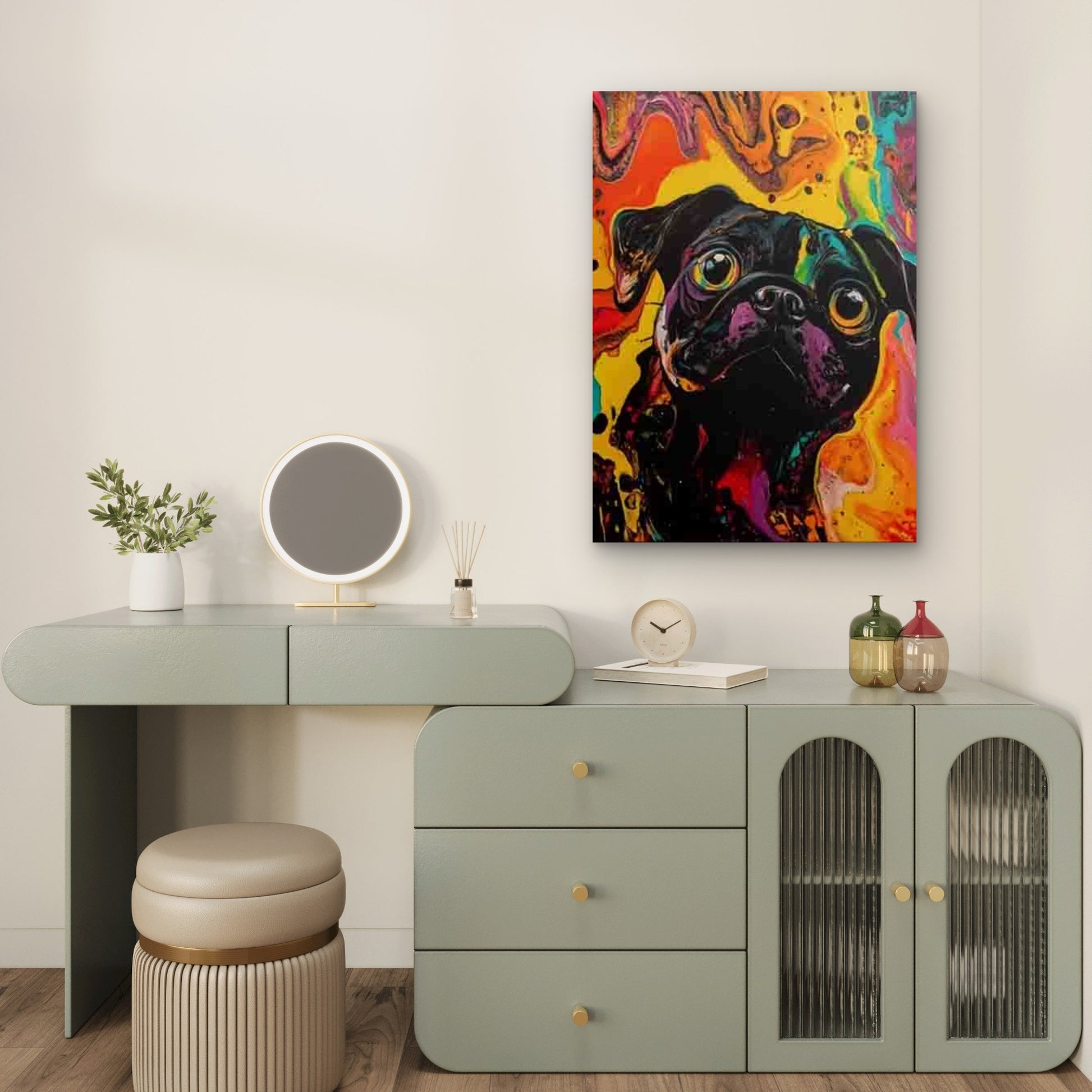 Colorful Abstract Pug Dog 60x90cm Metal Print Ready to Hang - Bella Home Decor