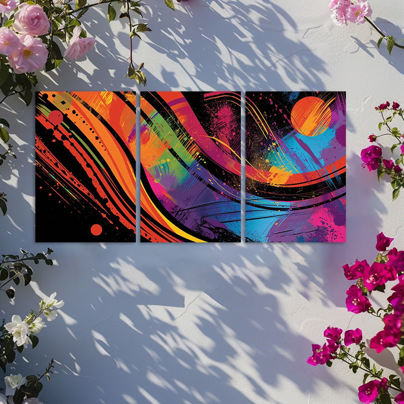 3pcs Vibrant and Dynamic Digital Art Wall Art Set Canvas Framed 60x90cm - High Quality Print 100% Australian Made Wall Canvas Ready to Hang