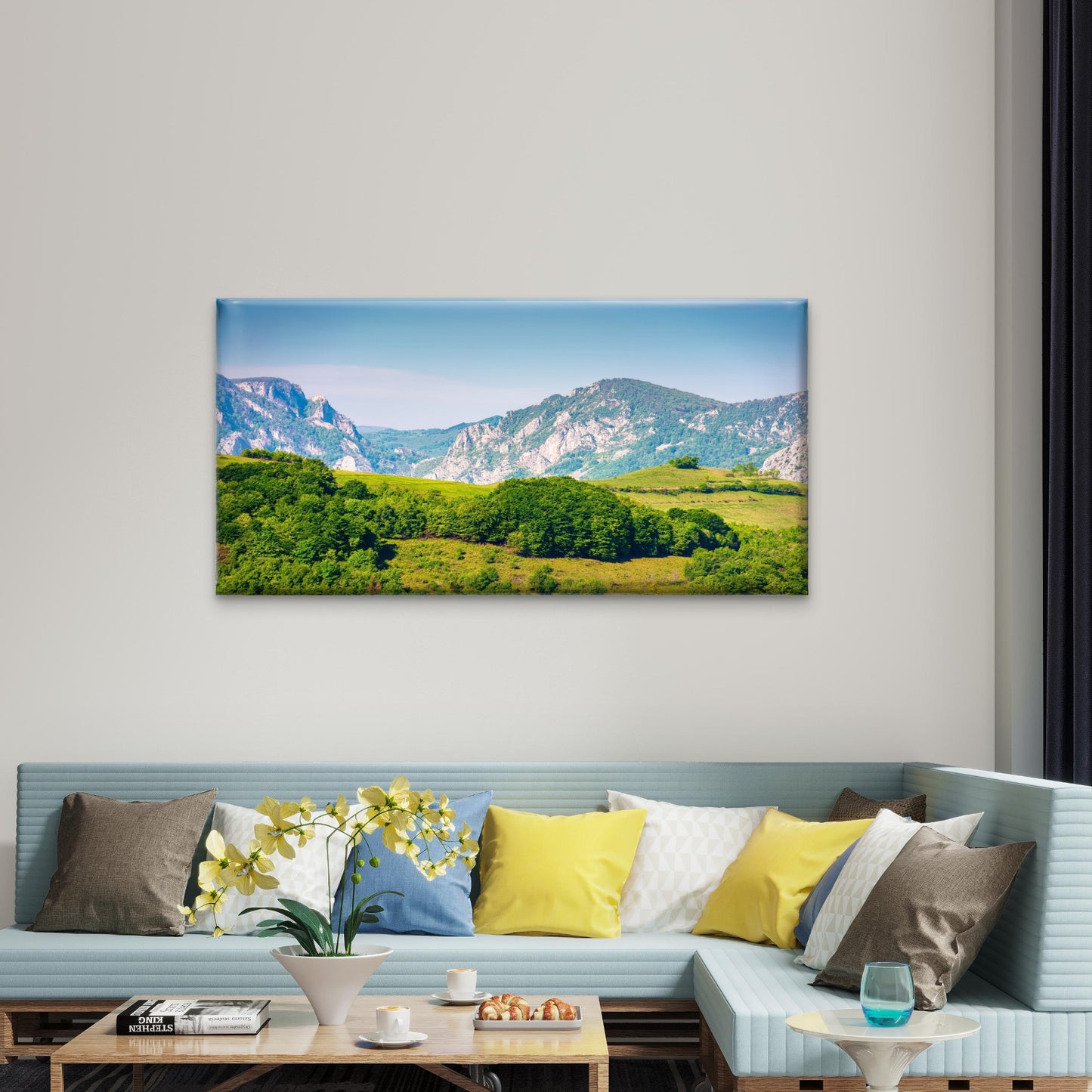 Green Mountain Valley Hills Ridge Wall Art Canvas Office Home Framed 120x60cm