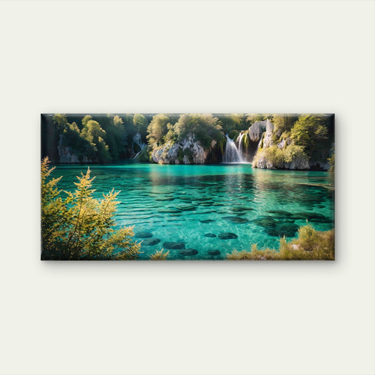 Turquoise Water Plitvice Lakes Wall Art Canvas Office Home Room Framed 120x60cm