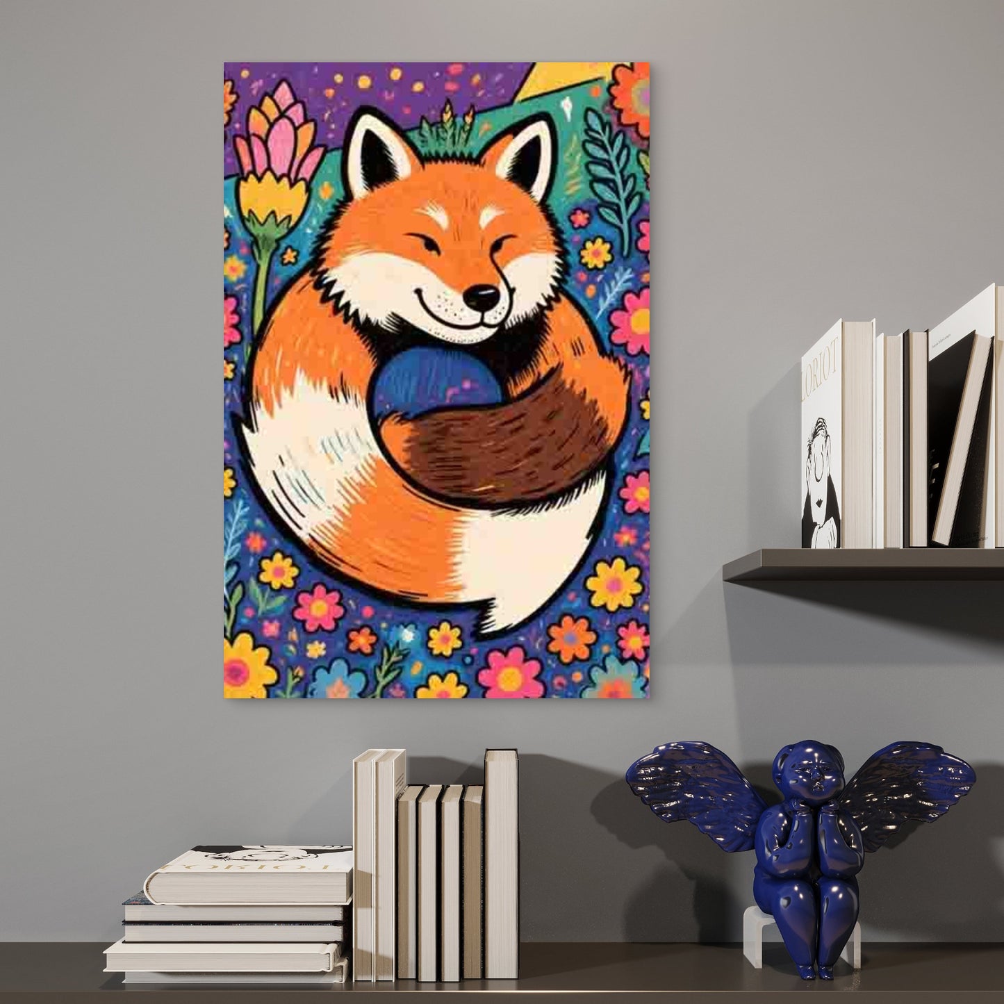 Fox-Themed Abstract Art Style Metal Print Ready to Hang - Bella Home Decor
