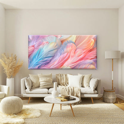 Abstract Pastel Feather Wall Art Canvas Office Home Room Framed 120x60cm - Bella Home Decor