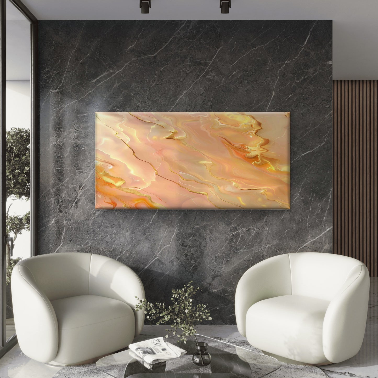 Abstract Peach Metallic Art Wall Art Canvas Office Home Room Framed 120x60cm