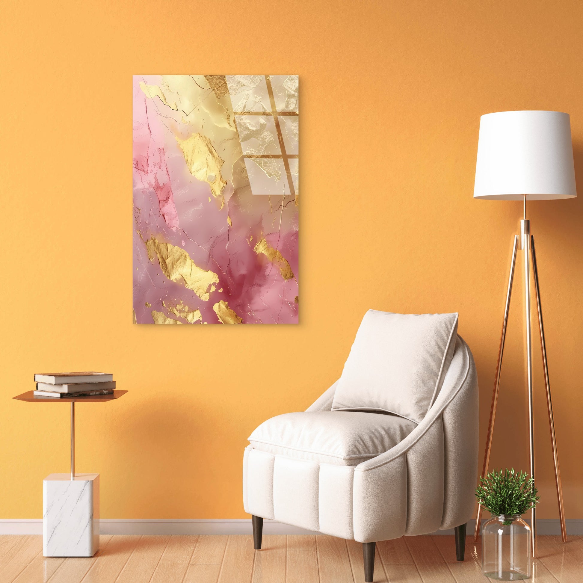 Pink Marble Gold Foil Abstract Acrylic Glass Printing Wall Art Australian Made Quality