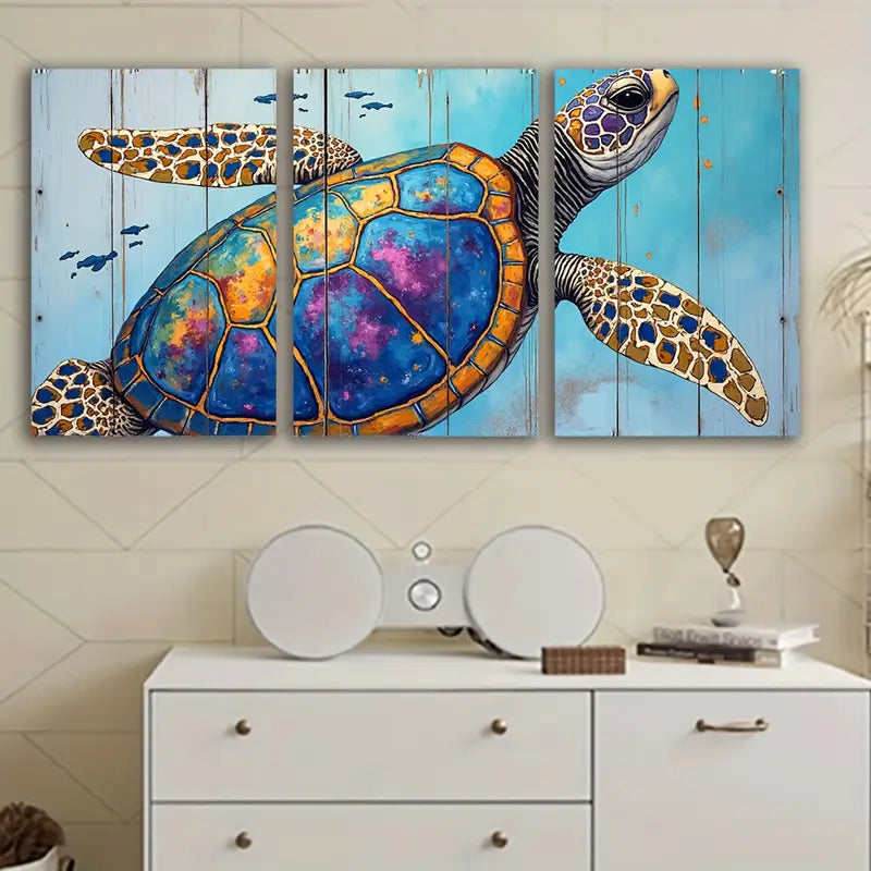 3pcs Sea Turtle Ocean Artistic Poster Wall Art Set Canvas Framed 50x70cm - High Quality Print 100% Australian Made Wall Canvas Ready to Hang