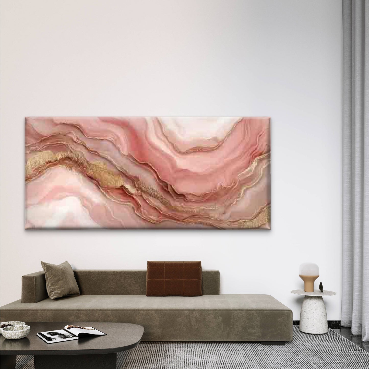 Pink Marble Pattern Wall Art Canvas Office Home Room Framed 120x60cm