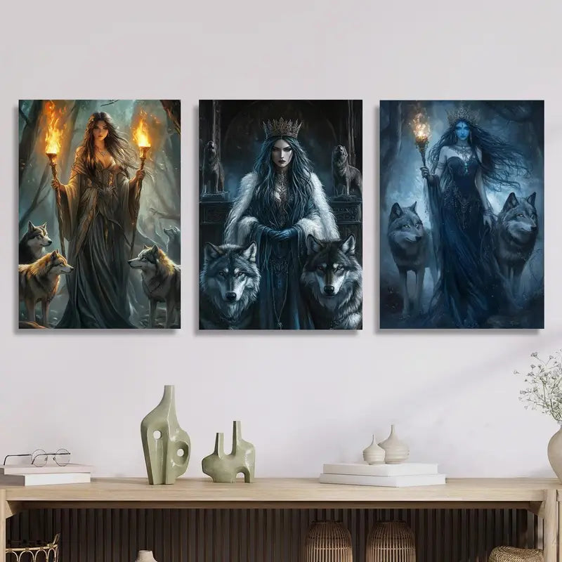 3pcs Ancient Greek Mythology & Wolf Magic  Metal Print Ready to Hang Art - Bella Home Decor