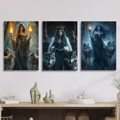 3pcs Ancient Greek Mythology & Wolf Magic  Metal Print Ready to Hang Art - Bella Home Decor