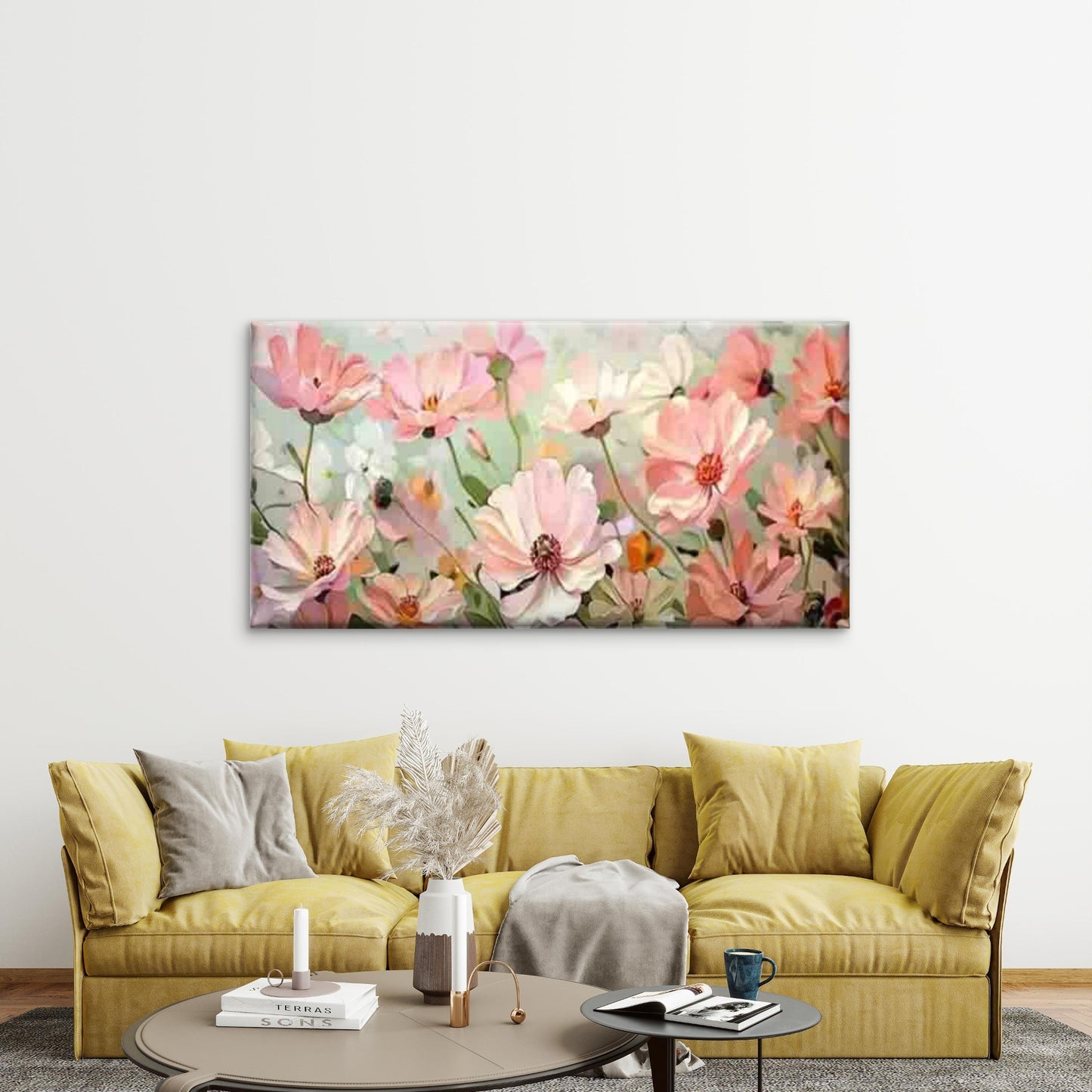 Abstract Pastel Pink Flowers Wall Art Canvas Office Home Room Framed 120x60cm