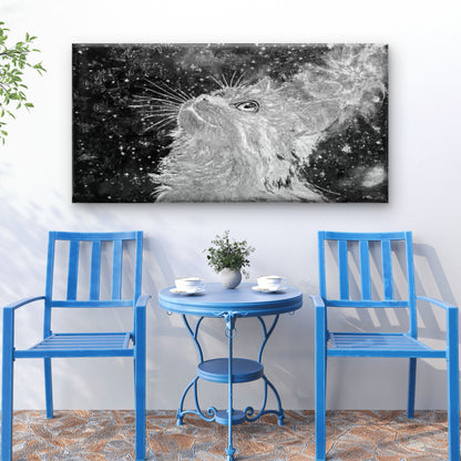 Cat Starry Night with Sparkles Wall Art Canvas Office Home Room Framed 120x60cm