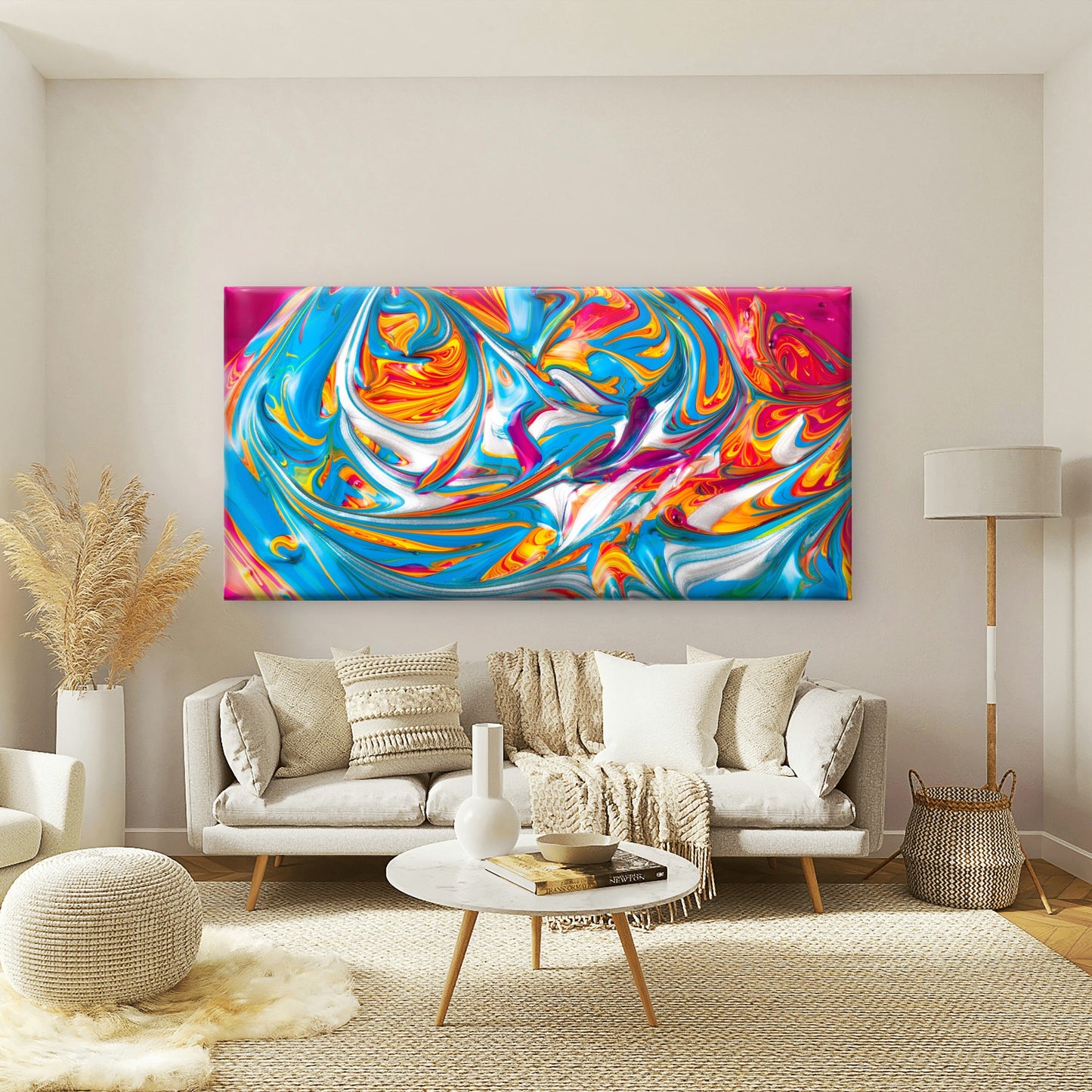 Vibrant Swirls Of Fluid Motion Wall Art Canvas Office Home Room Framed 120x60cm