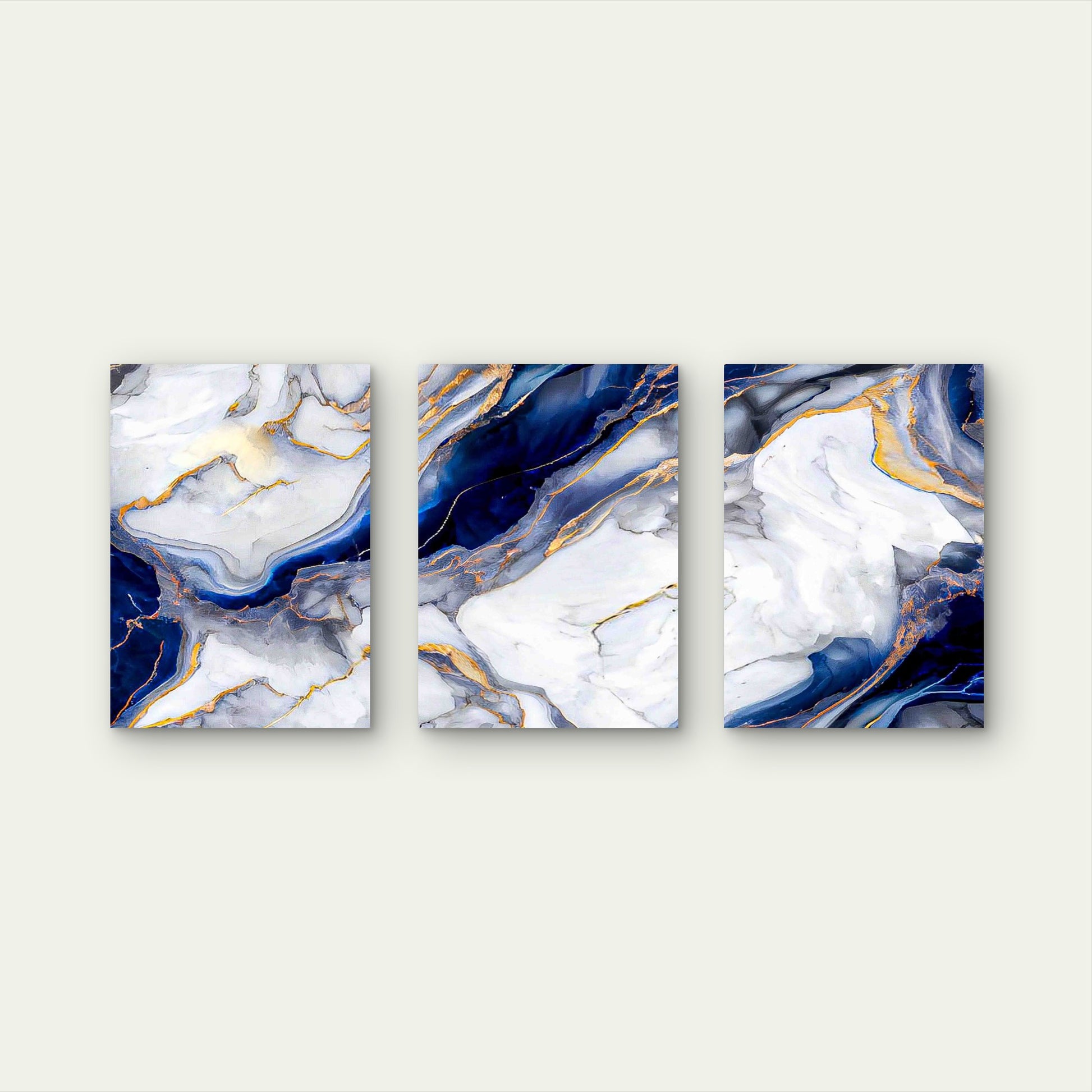 3pcs Abstract Marble Navy Blue, White, And Gray Metal Print Ready to Hang Art - Bella Home Decor