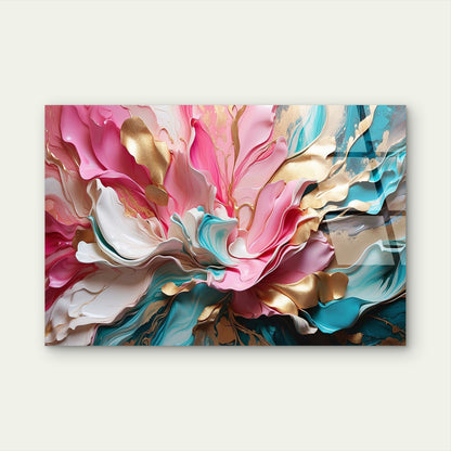Abstract Pink Gold Teal Modern Floral Glass Printing Wall Art Australian Made