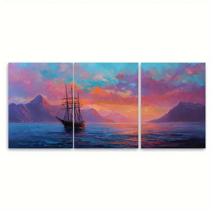 3pcs Sunset Sailboat Original Oil Painting Wall Art Set Canvas Framed 40x60cm - High Quality Print 100% Australian Made Wall Canvas Ready to Hang