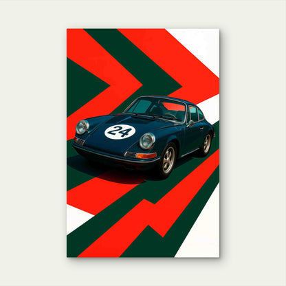 Vintage Dark Teal Retro Coupe Racing 60x90cm Metal Print Ready to Hang