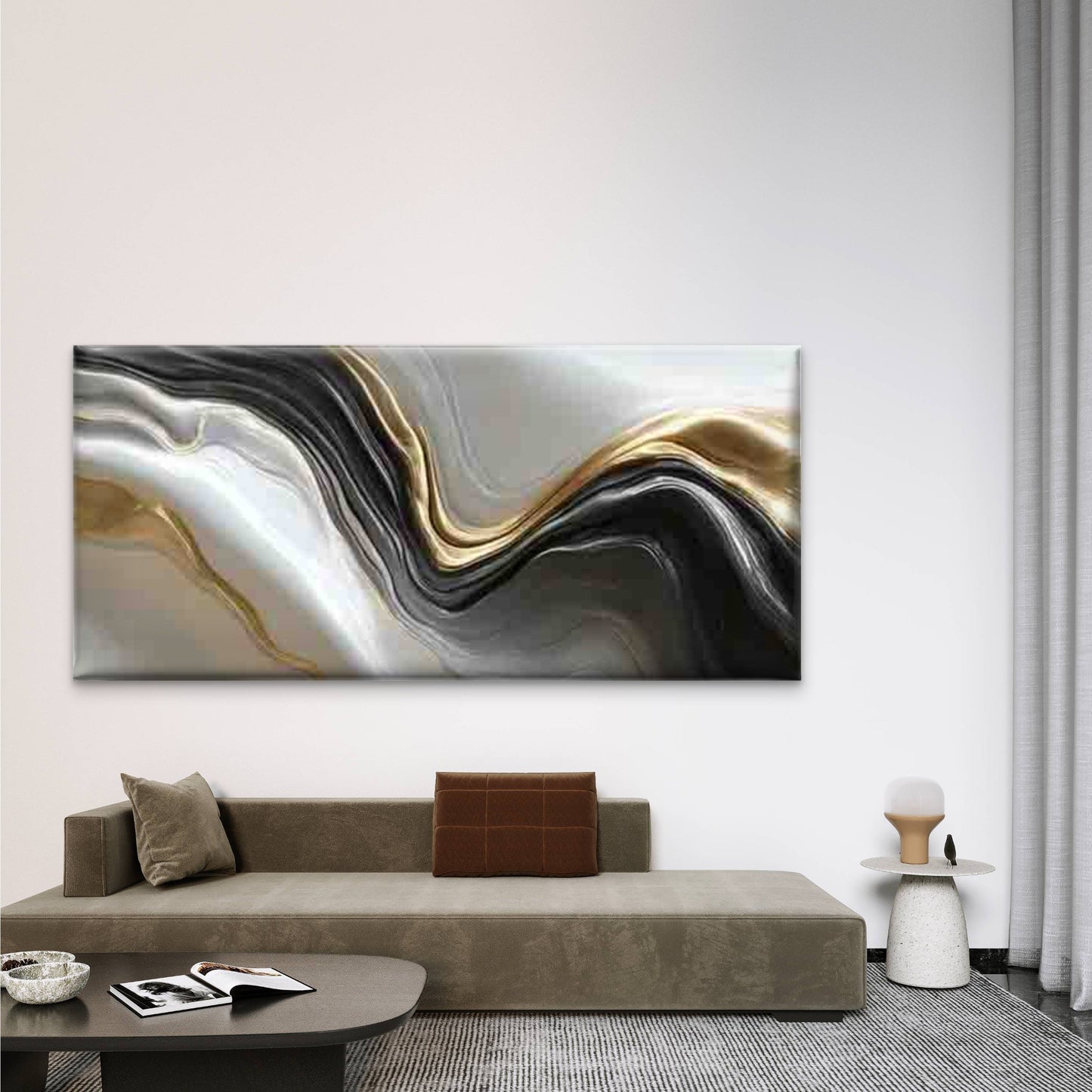 Abstract Leaf Minimalist Wall Art Canvas Office Home Room Framed 120x60cm