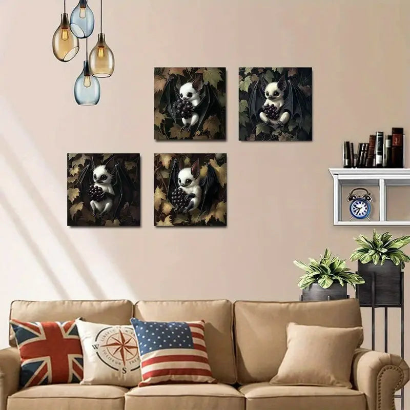 4pcs Mystical Bat with Grapes  MB    Wall Art Canvas Framed