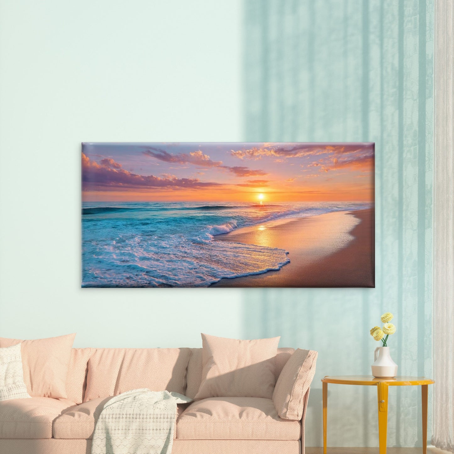 Beach Sunset Ocean Waves Office Home Room Framed 120x60cm