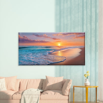 Beach Sunset Ocean Waves Office Home Room Framed 120x60cm