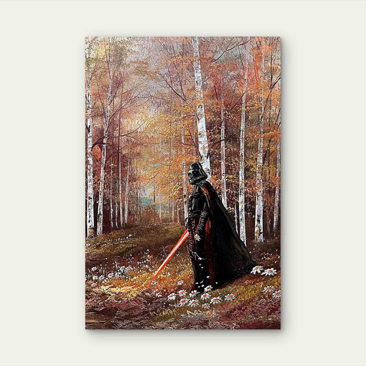 Sci-Fi Knight Autumn Birch Forest Painting 60x90cm Metal Print Ready to Hang