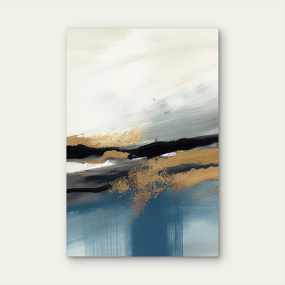 Modern Navy Blue Gold Foil Abstract Painting 40x60cm Metal Print Ready to Hang
