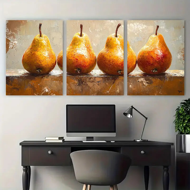 3pcs Vibrant Pear Oil Painting Metal Print Ready to Hang Art
