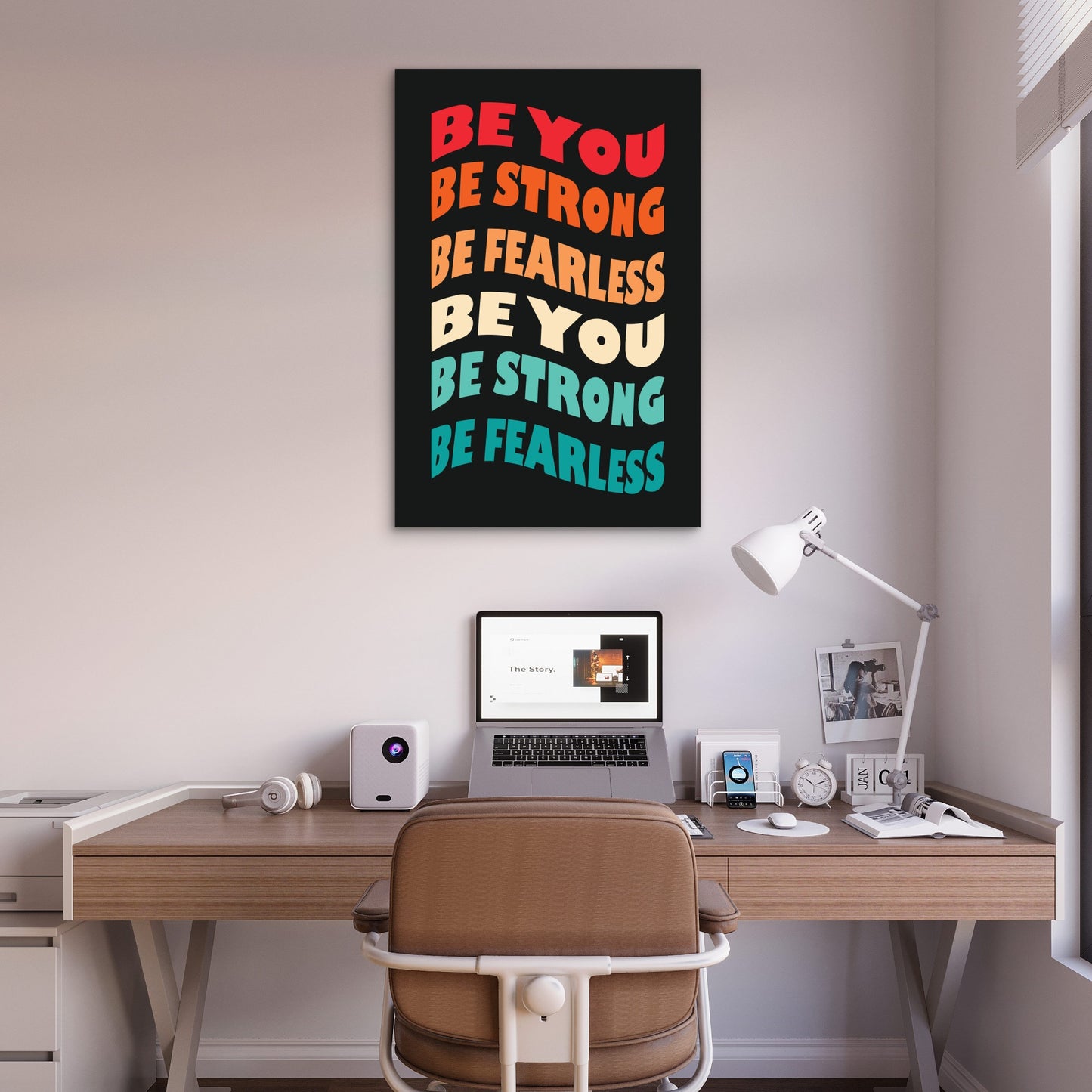 Be You Be Strong Be Fearless Retro Groovy Motivational Typography Quote Black Colorful 5mm thick Plastic Poster Ready to Hang 90x60cm