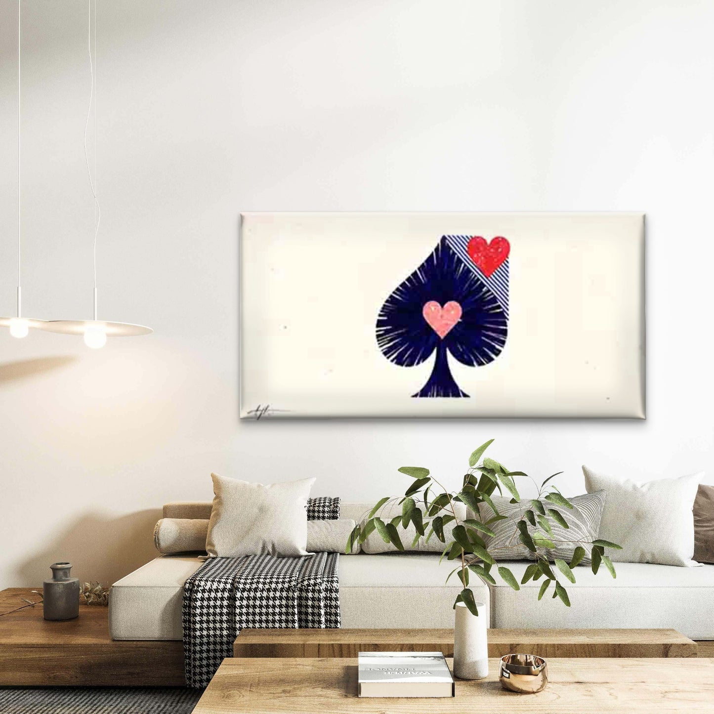 Spade-Shaped Red and Pink Heart Wall Art Canvas Office Home Room Framed 120x60cm - Bella Home Decor