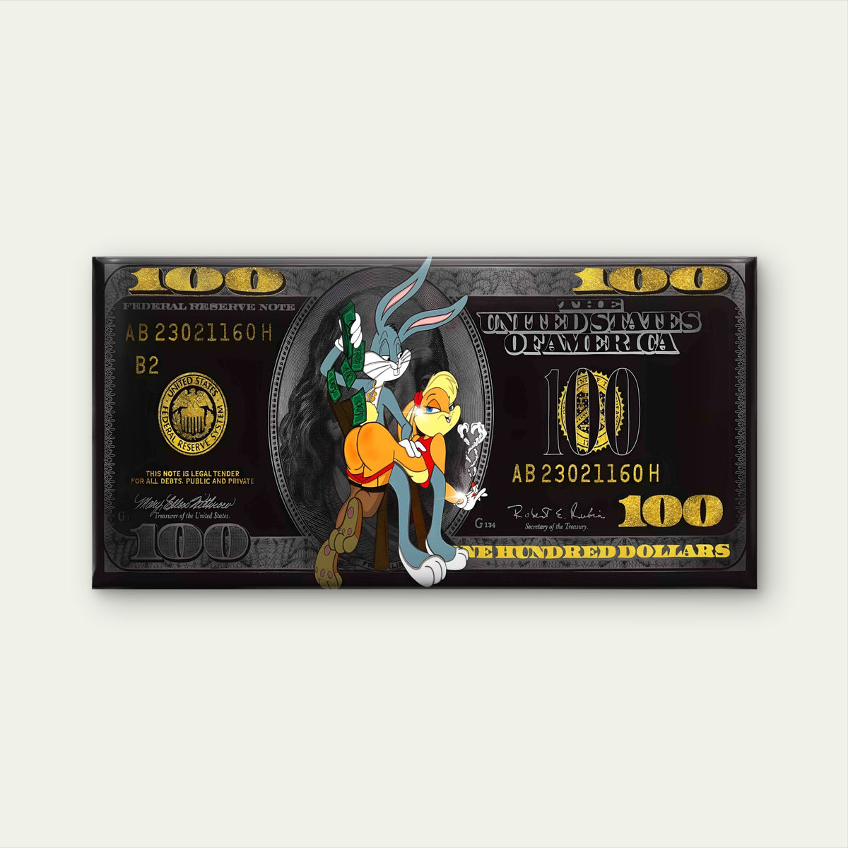 Rich Cartoon Rabbit Money Print Wall Art Canvas Office Home Room Framed 120x60cm