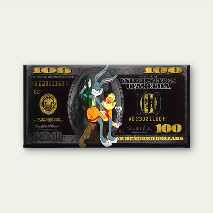Rich Cartoon Rabbit Money Print Wall Art Canvas Office Home Room Framed 120x60cm