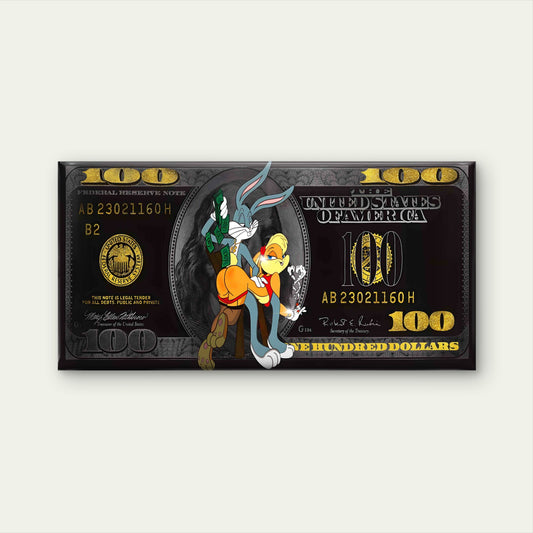 Rich Cartoon Rabbit Money Print Wall Art Canvas Office Home Room Framed 120x60cm