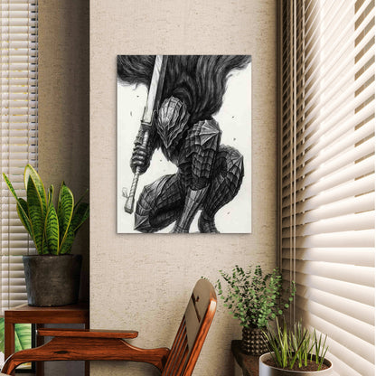 Dark Knight In Armor Holding A Sword 40x60cm Metal Print Ready to Hang - Bella Home Decor