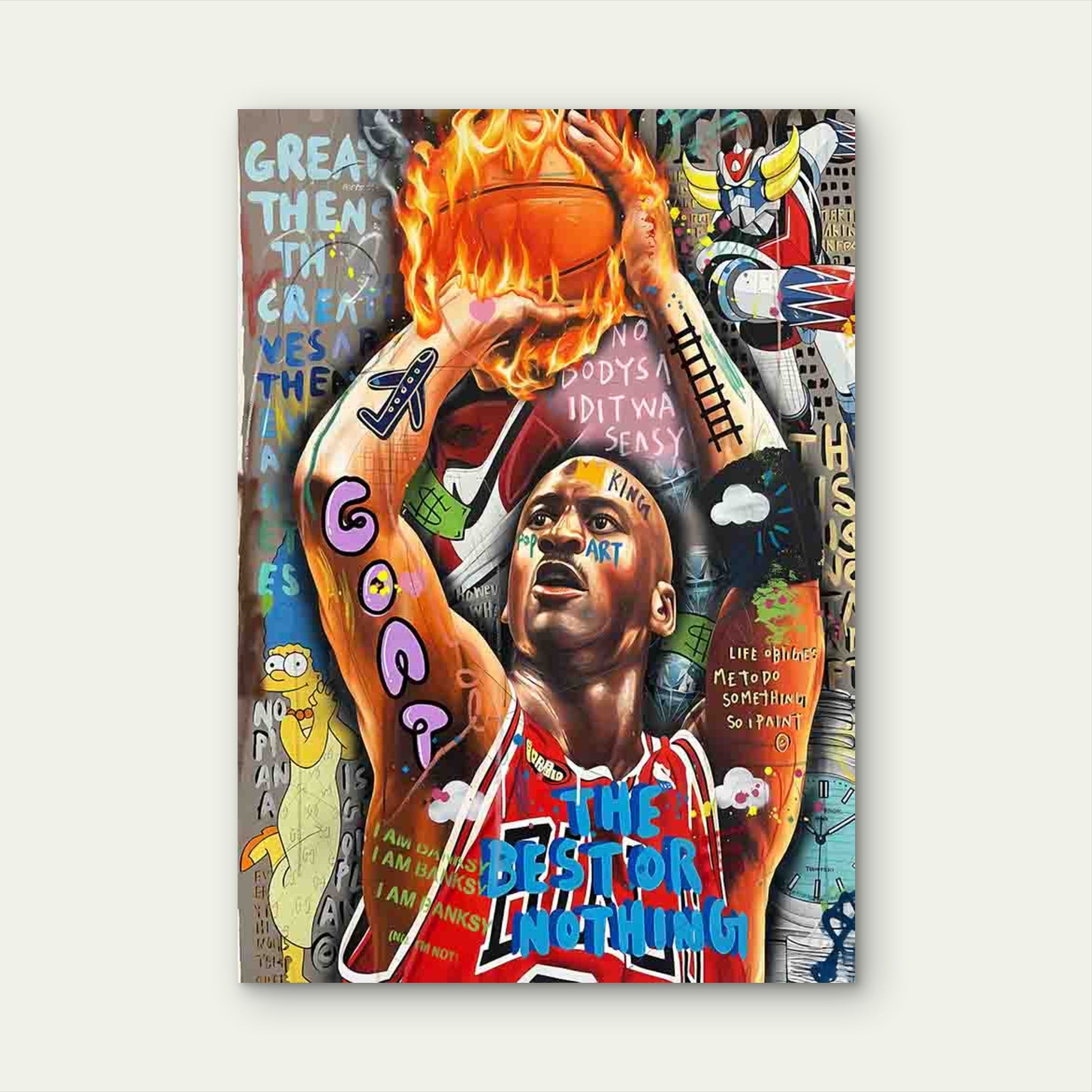 Graffiti Basketball Player Dunking Ball 40x60cm Metal Print Ready to Hang - Bella Home Decor