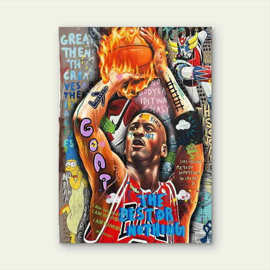 Graffiti Basketball Player Dunking Ball 40x60cm Metal Print Ready to Hang