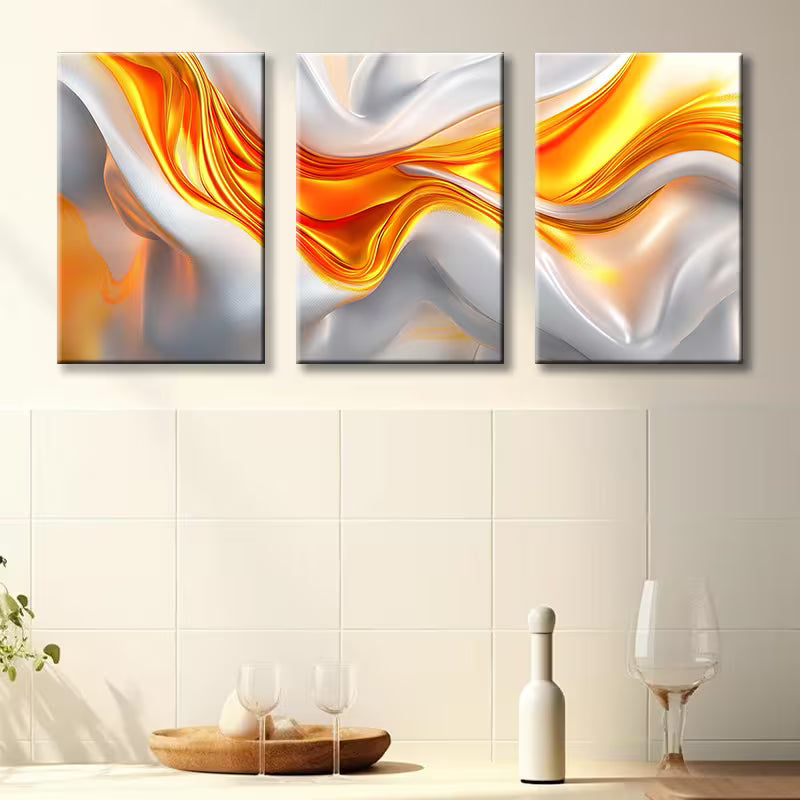 3pcs Luxurious Swirled Ribbon Abstract Wall Art Set Canvas Framed 40x60cm - High Quality Print 100% Australian Made Wall Canvas Ready to Hang