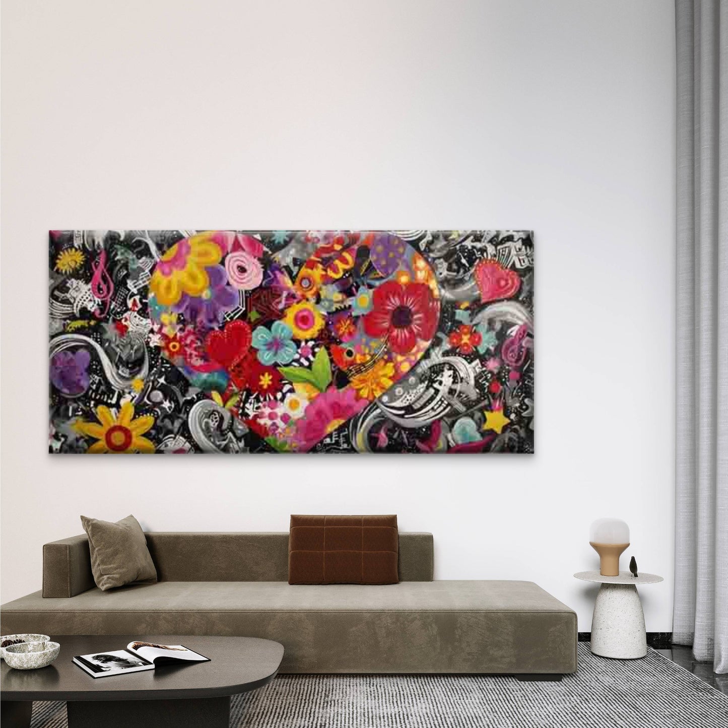 Abstract Floral with Flower Wall Art Canvas Office Home Room Framed 120x60cm