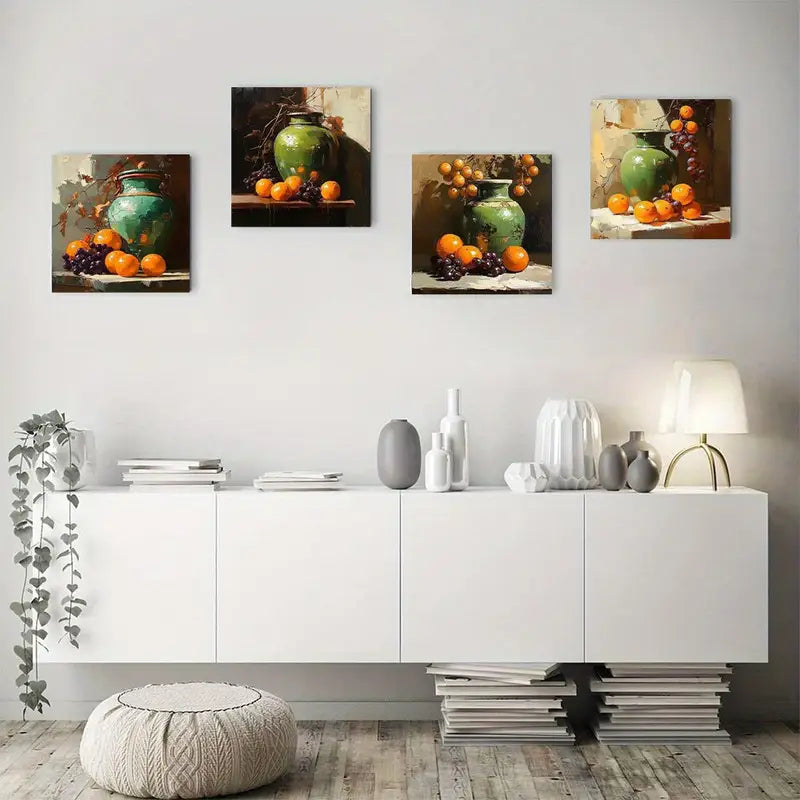 4pcs   Grape orange basin bottle Wall Art Canvas Framed