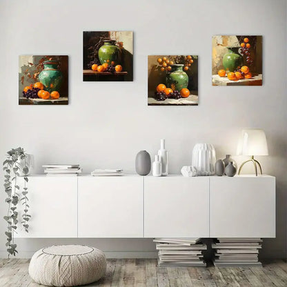 4pcs   Grape orange basin bottle Wall Art Canvas Framed