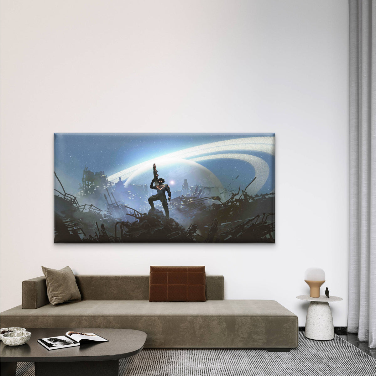 Futuristic Soldier Standing Wall Art Canvas Office Home Room Framed 120x60cm